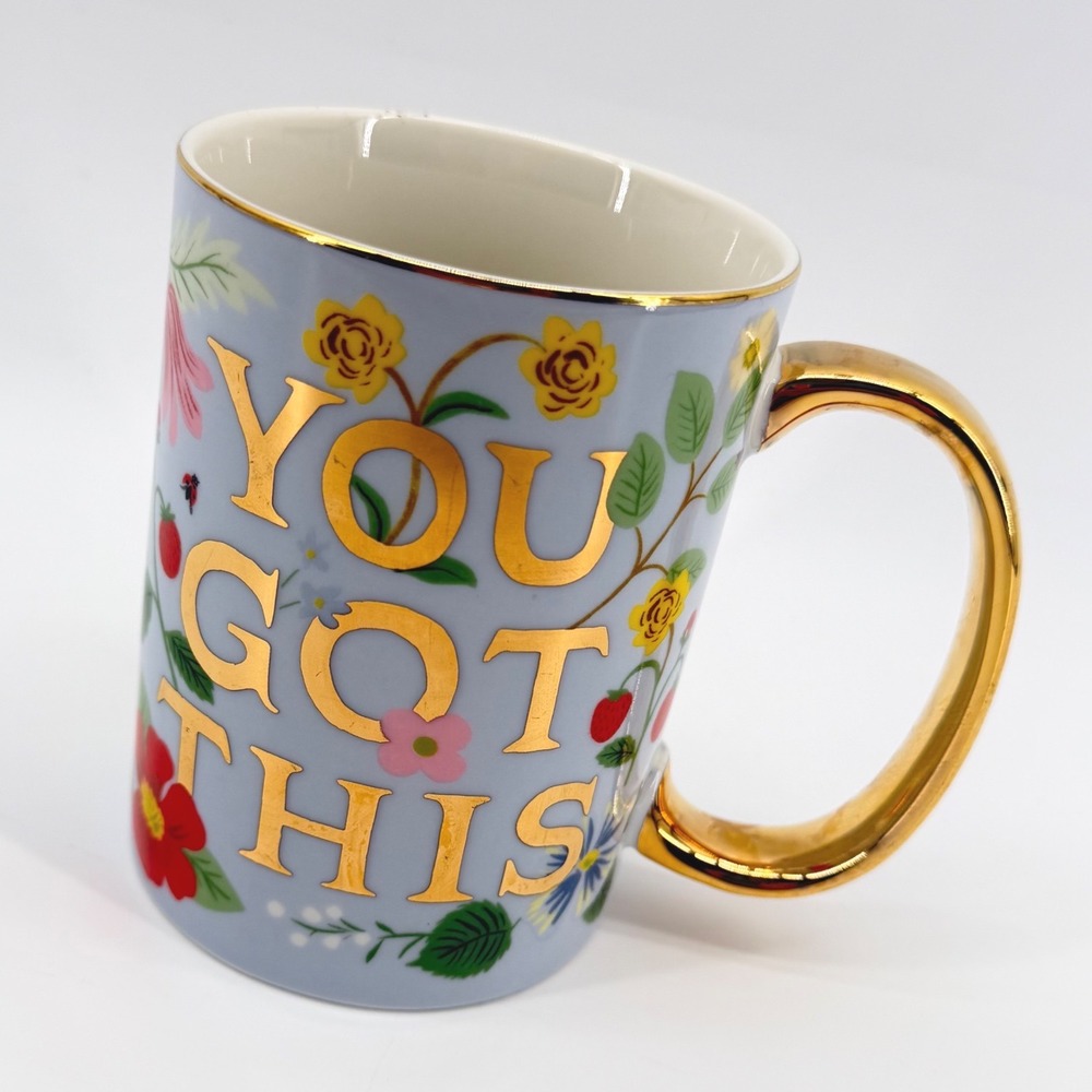 Rifle Paper Co Anthropologie Mug 16oz Blue You Got This Floral Gold Ceramic